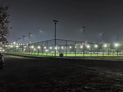 The photos sharing from our customer for Basketball Court project of solar flood lights